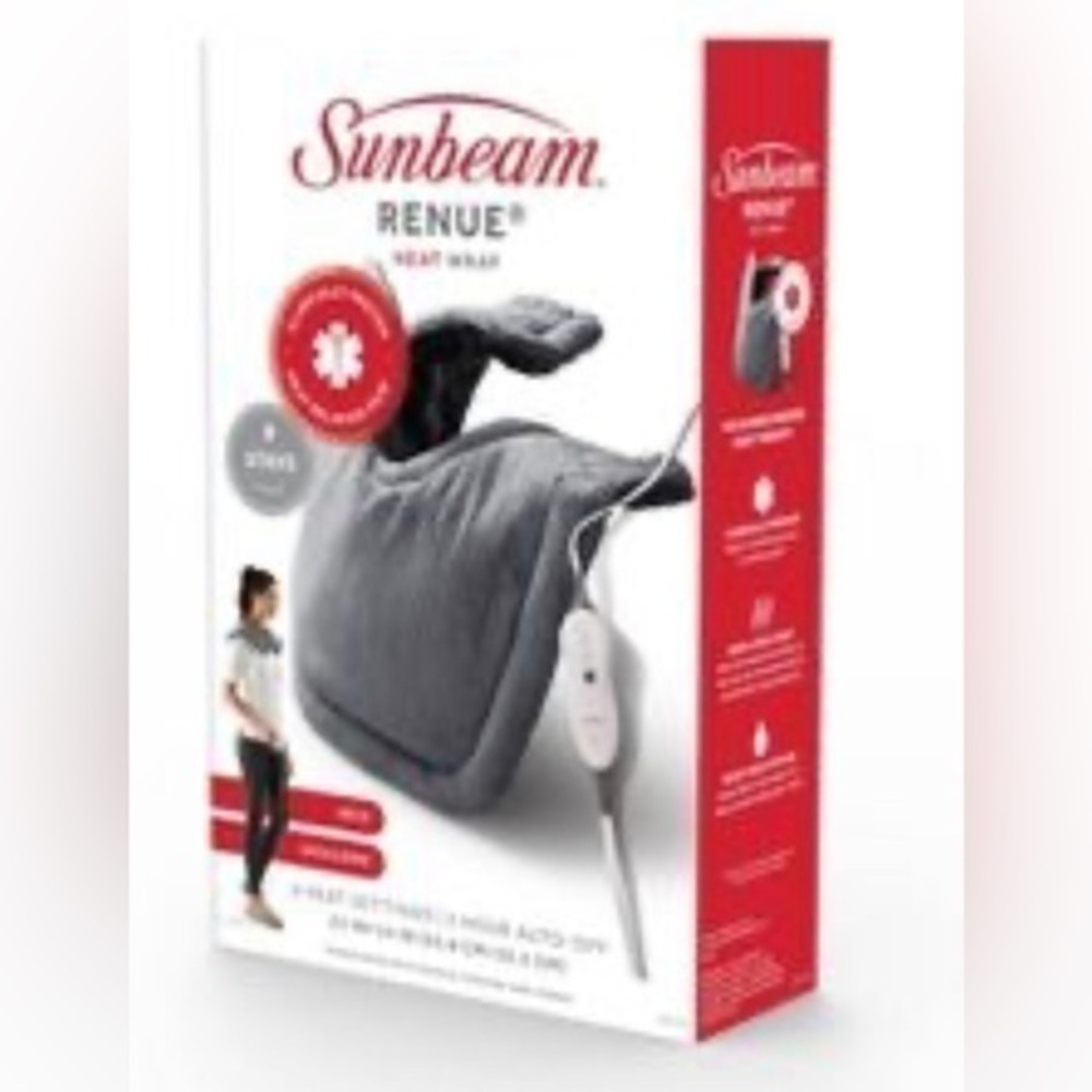 Sunbeam, renew, reusable neck, shoulder, Adjustable heat heating pad